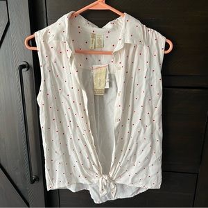 Japana sleeveless button down polka dot top